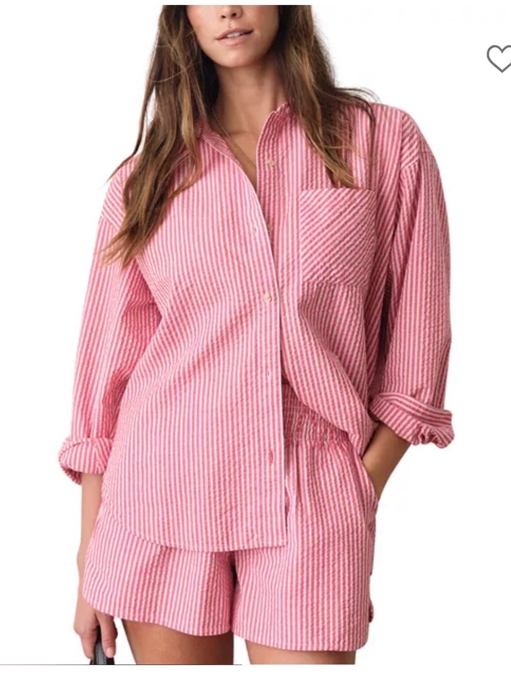 Marine Layer Gracey Pink/Red Striped Oversized Button-Down Top